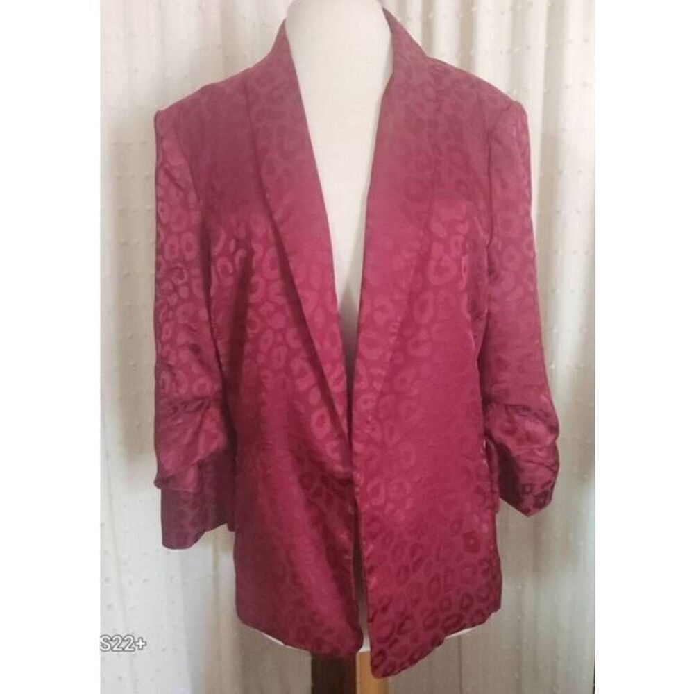 J38 ee:some Women's Satin Leopard-Print Blazer Jacket - Deep Berry